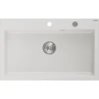 Mexen Elix granieten gootsteen 1-komor 800 x 500 , wit, sifon chroom - 6527801005-20