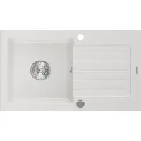 Mexen Pablo granieten spoelbak met 1 bak en afdruiprek 752 x 436 , wit, sifon chroom - 6510751010-20