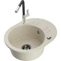 Mexen Kevin granieten gootsteen 1-kompartment met afdruiprek en keukenmengkraan Flora, beige - 6517-69-670401-07-B