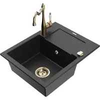 Mexen Enzo granieten spoelbak met 1 bak en afdruiprek en Carla keukenkraan, zwart/zilver metallic - 6506-73-670700-50