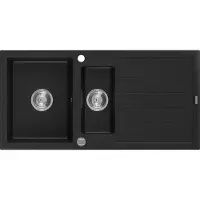 Mexen Andres granieten spoelbak 1,5-komor met afdruiprek 1000 x 500 , zwart, sifon chroom - 6515101510-77