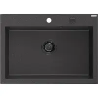 Mexen Elix granieten gootsteen 1-komors 700 x 500 , zwart gevlekt, zwarte sifon - 6526701005-76-B
