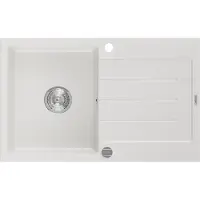 Mexen Bruno granieten gootsteen 1-kompartement met afdruiprek 795 x 495 , wit, sifon chroom - 6513791010-20