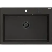 Mexen Elix granieten gootsteen 1-komorige 700 x 500 , zwart/goud metallic, zwarte sifon - 6526701005-75-B