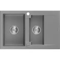 Mexen Gaspar granieten spoelbak 1,5-komorige met afdruiprek 737 x 475 , grijs, sifon chroom - 6507731505-71