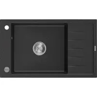 Mexen Elias granieten gootsteen 1-kompartiment met afdruiprek 795 x 480 , zwart/zilver metallic, sifon chroom - 6511791005-73