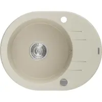 Mexen Kevin granieten gootsteen 1-kompartement met druiprek 586 x 458 , beige, chroom sifon - 6517581005-69