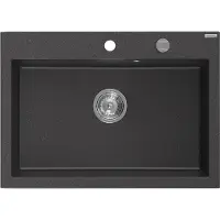 Mexen Elix granieten gootsteen 1-kamer 700 x 500 , zwart gespikkeld, sifon chroom - 6526701005-76