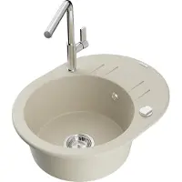 Mexen Kevin granieten gootsteen 1-kompartiment met afdruiprek en keukenkraan Flora, beige - 6517-69-670401-00