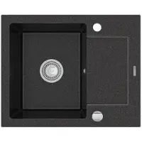Mexen Enzo enkele spoelbak van graniet met afdruiprek 576 x 465 , zwart gevlekt, sifon chroom - 6506571005-76