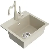 Mexen Milo granieten spoelbak met 1 bak met Carla keukenkraan, beige - 6505-69-670700-69