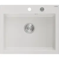 Mexen Elix granieten gootsteen 1-baks, 600 x 500 , wit, sifon chroom - 6525601005-20