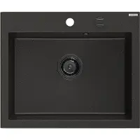 Mexen Elix granieten gootsteen 1-komorige 600 x 500 , zwart/goud metallic, zwarte sifon - 6525601005-75-B