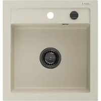 Mexen Vito granieten gootsteen 1-kamer 520 x 490 , beige, zwarte sifon - 6503521000-69-B