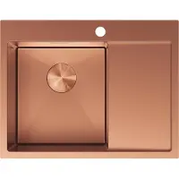 Mexen Exar stalen spoelbak met 1 kom en afdruiprek, links 620 x 480 , koper - 6431621005L-65