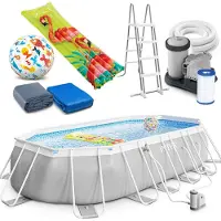 Intex Prism Frame Ovaal Zwembad, 610x305x122 cm. Complete set met trap en pomp, plus extra accessoires zoals: strandbal en luchtbed
