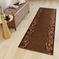 Tapiso Antislip Tapijtloper – Gangloper Keukenloper Donkerbruin – Klassiek Loper Rubber Onderkant Maat- 67x650