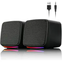 LONGZIMING -Luidsprekers - Compacte Stereo Boxen - Bureauluidsprekers - Dual 3W Uitgang - LED Atmosfeerlicht - Duurzaam Kunststof - Ruimtebesparend Design - 1 Set