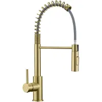 CECIPA MAX Gouden Keukenkraan - Flexibele Spiraalveer - Inclusief Stabilisatieplaat voor Dunne Spoelbakken - 360° Draaibaar - Met Handdouche & 2 Straalfuncties