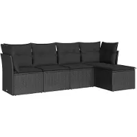 vidaXL 5-delige Loungeset met kussens poly rattan zwart