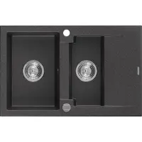 Mexen Gaspar granieten gootsteen 1,5-komor met afdruiprek 737 x 475 , zwart gespikkeld, chroomsifon - 6507731505-76