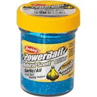 Berkley Powerbait EU NTGL Trout Bait Garlic 50g – Foreldeeg met Knoflookgeur en Glitter - Kleur : Garlic Blue Glitter