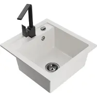 Mexen Vito granieten spoelbak 1-komorige met keukenmengkraan Rita, wit - 6503-20-670300-70