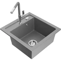 Mexen Vito granieten spoelbak 1-komerig met keukenkraan Flora, grijs - 6503-71-670401-06