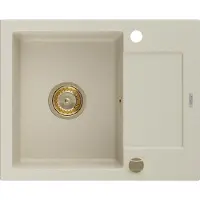 Mexen Enzo granieten gootsteen 1-komor met afdruiprek 576 x 465 , beige, gouden sifon - 6506571005-69-G