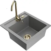 Mexen Vito granieten gootsteen 1-komorige met keukenmengkraan Telma, grijs - 6503-71-670200-50