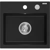 Mexen Milo granieten gootsteen 1-komors 435 x 410 , zwart, chromen sifon - 6505441000-77