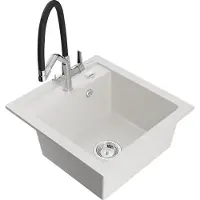 Mexen Vito granieten spoelbak 1-komerig met keukenkraan Duo, wit - 6503-20-671701-07