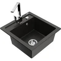 Mexen Vito granieten gootsteen 1-komerig met keukenmengkraan Rita, zwart/gouden metallic - 6503-75-670300-00
