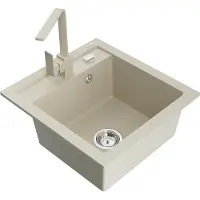 Mexen Vito granieten spoelbak met 1 bak en keukenmengkraan Rita, beige - 6503-69-670300-69