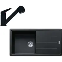 Franke - Set G138, fragraniet spoelbak BFG 611 en keukenkraan FC 9547.901, mat zwart 114.0675.664