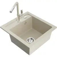 Mexen Vito granieten spoelbak met 1 bak en keukenmengkraan Flora, beige - 6503-69-670401-09