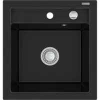 Mexen Vito granieten gootsteen 1-komors 520 x 490 , zwart, sifon chroom - 6503521000-77