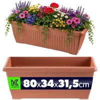 Kadax bloembak 80 x 34 x 32 cm, rechthoekige plantenbak voor bloemen, kruiden en planten op de vensterbank, balkonbak van kunststof (terracotta)