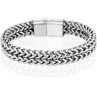 LGT JWLS Heren Armband - Dubbele Curb Chain van Edelstaal, Zilver-23cm