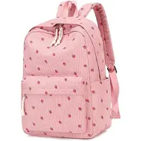 VHV - Rugzak meisjes - Schooltas - Laptop rugzak - Corduroy rugzak - Grote capaciteit - Voor basisschool en middelbare school - Reizen - 30*15*44cm - Aardbeien - Roze