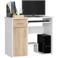 Akord Bureau JAY met 1 Lade / Computerbureau / Computer Tafel / Bureautafel / Wit - Sonoma Eik / 90 x 74 x 50 cm