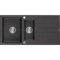 Mexen Andres granieten gootsteen 1,5-komor met afdruiprek 1000 x 500 , zwart gevlekt, chromen sifon - 6515101510-76