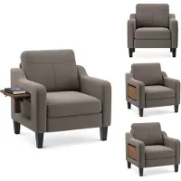 COLAMY stoffen fauteuil met houten zijpanelen - sterk draagvermogen 136 kg - comfortabel en stevig - bruin