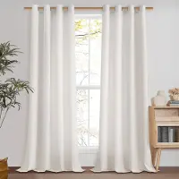 Unyqoos Elegante Linnenlook Gordijnen voor Woonkamer met Oogjes, Half-Transparant, Set van 2, Ivoorwit, 225 x 140 cm