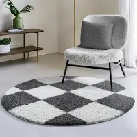 Muratap Milano geblokt hoogpolig rond vloerkleed modern creme 150 cm rond