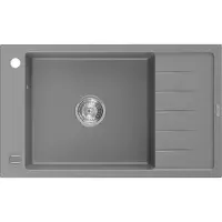 Mexen Elias granieten gootsteen 1-kompartment met afdruiprek 795 x 480 , grijs, chromen sifon - 6511791005-71
