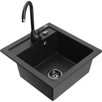 Mexen Vito granieten spoelbak 1-komer met keukenkraan Telma, zwart/zilver metallic - 6503-73-670200-70-B