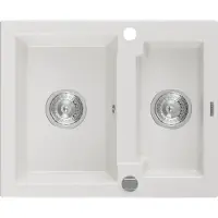 Mexen Carlos granieten spoelbak 1,5-komor 582 x 475 , wit, chrom sifon - 6518581500-20