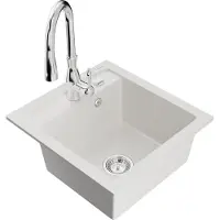 Mexen Vito granieten spoelbak met 1 bak en keukenmengkraan Savita, wit - 6503-20-672601-00