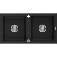 Mexen Mario granieten spoelbak met 2 kamers 820 x 436 , zwart, chromen sifon - 6504822000-77